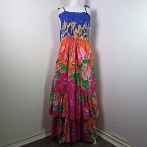 Lauren Ralph Lauren Beach Maxi Dress NWT 2X Vibrant Floral Boho Tiered